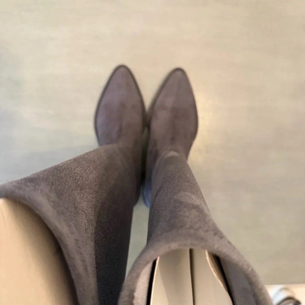 $598 La Canadienne Paton Western Boot Waterproof Suede Knee High Grey Heel 35.5 - Picture 13 of 16